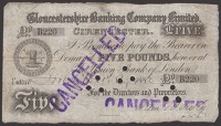 Gloucester Banking Company Limited, Cirencester, cancelled £5, 21 August 1882, serial number B220, several...