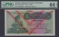 Banque de Syrie et du Liban, Lebanon, 1 Livre, 1 September 1939, serial number J/ER 030411, obverse showing the...