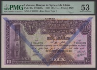Banque de Syrie et du Liban, Lebanon, 10 Livres, 1 September 1939, serial number L/Z 092988, chevron overprint,...