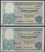 National Bank of Scotland Limited, £5 (2), 1 November 1957, serial numbers A863-380 and B576-506, Dandie and...