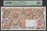 Banque de Syrie et du Liban, Lebanon, specimen 100 Livres, 1 December 1945, serial number O.000 000, Busson and...
