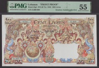 Banque de Syrie et du Liban, Lebanon, obverse and reverse uniface proofs for 100 Livres, 1 December 1945, serial...
