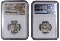 ATTICA, Athens, Tetradrachm, late standardised type, c. 440-405, helmeted head of Athena right, rev. owl standing...