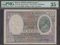 Government of India, Burma issue, 100 Rupees, Rangoon, ND (1927-37), serial number T/25 760996, Kelly signature,...