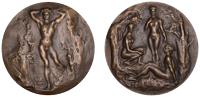 FRANCE, Adolescents, or Puberté, or Naturisme, 1907 [issued 1909], a bronze medal by L. Dejean for the Société...