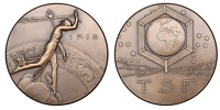 FRANCE, Télégraphie sans Fil [Wireless Telegraphy], 1927, an Art Déco bronze medal by P.-M. Dammann, robed figure...