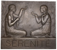 FRANCE, Sérénité, c. 1925, an Art Déco uniface bronze plaque by P.-M. Dammann, two robed females representing...