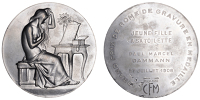FRANCE, Jeune fille à sa toilette [Young Girl at her Toilet], 1908 [struck 1968], an Art Nouveau white metal medal...