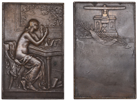 FRANCE, La Numismatique, 1900 [struck 1927], an Art Nouveau bronze plaque after J.-B. Daniel-Dupuis, finished by...