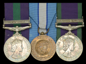 Three: Sergeant T. A. McKenzie, Royal Highlanders

General Service 1918-62, 1 clasp, Cyprus (23346139 Pte. T. A....