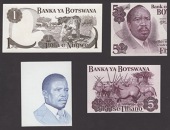 Bank of Botswana, a partial obverse and reverse die proofs for 5 Pula, and a complete reverse die proof for 1 Pula,...