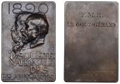 FRANCE, Société Nationale des Beaux-Arts, 1890, a bronze Members’ plaque by A.-L.-M. Charpentier, conjoined...
