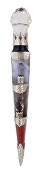 A 19th century Scottish kilt pin, in the form of a dirk, the shaped agate panels with briolette-cut amethyst and...