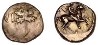 British Iron Age, ATREBATES and REGNI, Verica (c. AD 10-40), gold Stater, class 5a [Tendril type], vine leaf...