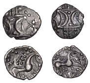 British Iron Age, ICENI, Antedios (c. AD 10-30), silver Unit, Antd D-Bar type, two opposed crescents on wreath, rev....