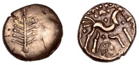 British Iron Age, DOBUNNI, Catti (c. AD 1-20), gold Stater, Catti Tree type, Dobunnic leaf emblem, pellet at base,...