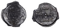 British Iron Age, CANTII, cast Potin Unit, Angular Bull type, outlined head right, rev. outline of bull, pellet in...