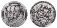 FRANCE, Centenaire de la compagnie Pechiney, 1955, an aluminium medal by P. Belmondo, jugate busts of Henri Merle,...