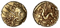 British Iron Age, CORIELTAUVI, Uninscribed issues, gold Stater, British I [North East Coast type], devolved head of...