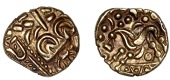 British Iron Age, CORIELTAUVI, Uninscribed issues, gold Stater, British I [North East Coast Left type], devolved...