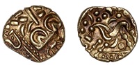 British Iron Age, CORIELTAUVI, Uninscribed issues, gold Stater, British I [North East Coast Left type], devolved...