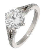 A diamond single stone ring by Boodles, the brilliant-cut diamond, weighing 2.52 carats, claw-set between bifurcated...