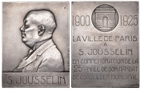 FRANCE, Stéphane Jousselin, 1925, a silver plaque by R.-A.-A.-J. Baudichon, bust left, rev. the Arc de Triomphe,...