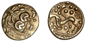 British Iron Age, CORIELTAUVI, Uninscribed issues, gold Stater, British I [North East Coast Left type], devolved...