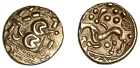 British Iron Age, CORIELTAUVI, Uninscribed issues, gold Stater, British I [North East Coast Left type], devolved...