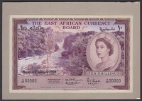 East African Currency Board, a truly magnificent obverse essay for a proposed 10 Shillings, 1 April 1954, serial...