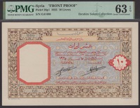 Banque de Syrie et du Grand-Liban, Syria, obverse and reverse uniface specimens for 10 Livres, 15 April 1925, serial...