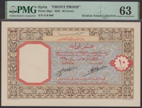 Banque de Syrie et du Grand-Liban, Syria, obverse and reverse uniface specimens for 10 Livres, 15 April 1925, serial...