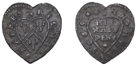 YORKSHIRE, Kingston-upon-Hull, Richard Barnes, heart-shaped Halfpenny, 1669, 1.71g/12h (N 5890; BW. 133). About...