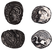 Continental Iron Age, EASTERN GAUL, Sequani, Q. Doci, silver Quinarius, helmeted head left, q. do[ci] in field, rev....