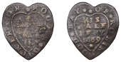 YORKSHIRE, Robin Hood’s Bay, Roger Dickinson, heart-shaped Halfpenny, 1669, 0.85g/12h (N 6027; BW. 290). Fair,...