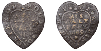YORKSHIRE, Robin Hood’s Bay, Roger Dickinson, heart-shaped Halfpenny, 1669, 0.85g/12h (N 6027; BW. 290). Fair,...