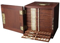 The Wrenn cabinet: A rosewood cabinet, 30.5 x 32 x 30.5cm, comprising 27 trays (1 damaged) uniformly double-pierced...