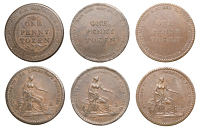 19th Century Tokens, Lowestoft, John Chaston, Pennies, 1811 (3), 18.72g/6h, 17.83g/6h (both W 850), 19.05g/6h (W...