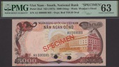 National Bank of Vietnam, specimen 5000 Dong, ND (1975), serial number A1 000000, red SPECIMEN overprint and De La...