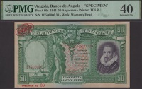 Banco de Angola, specimen 50 Angolares, 1 October 1944, serial number 1TG00000, red De La Rue ovals, previously...