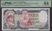 Nepal Rastra Bank, 1000 Rupees, ND (1972), serial number 061089, in PMG holder 64, choice uncirculated
BNB B214a,...
