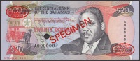 Central Bank of the Bahamas, specimen $20, 1974 (1993), serial number A000000, Smith signature, ships facing...