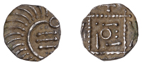 Early Anglo-Saxon Period, Sceatta, Continental Series E, Secondary type, sub-variety I, porcupine-like figure...