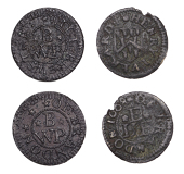 17th Century Tokens, Brandon, Will Brewster, Farthing, 1.78g/12h (N 4256; BW. 29); Henry Everard, Farthing,...