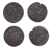 17th Century Tokens, Brandon, Will Brewster, Farthing, 1.78g/12h (N 4256; BW. 29); Henry Everard, Farthing,...