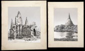 Siam, a pair of black and white photographs, subsequently painted over by hand with enormous skill, the first...