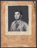 Cambodia, a black-and-white photograph, subsequently painted over by hand showing the King of Cambodia, Norodom...