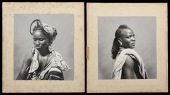 Africa, a pair of large, black-and-white photographs subsequently painted over by hand showing showing two different...
