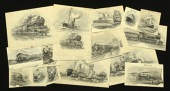 Transport, a group of vignettes of steam locomotives (11) and ships (5), plus one with a mix of both, many of which...