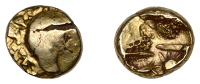 British Iron Age, REGNI, Early Uninscribed issues, gold Quarter-Stater, Phallic Geometric [British Ad] type, trace...